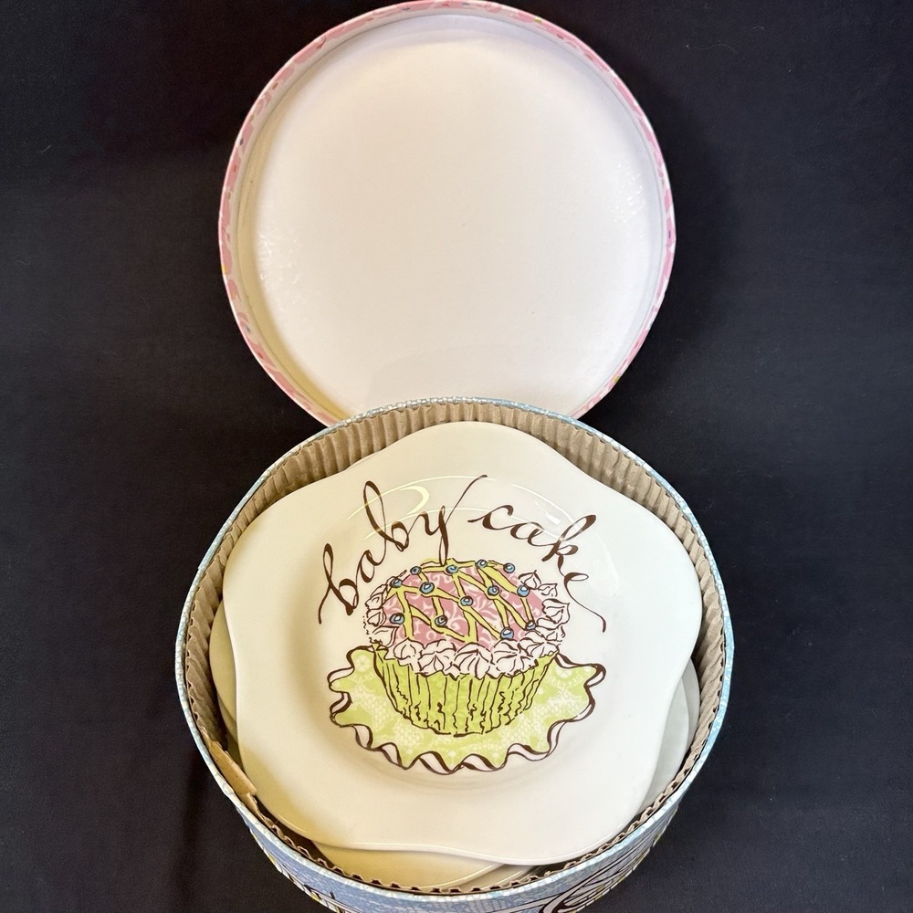 Rosanna Cupcake Desert Plates, 7 5/8" Ceramic w/Box, Set Of 4